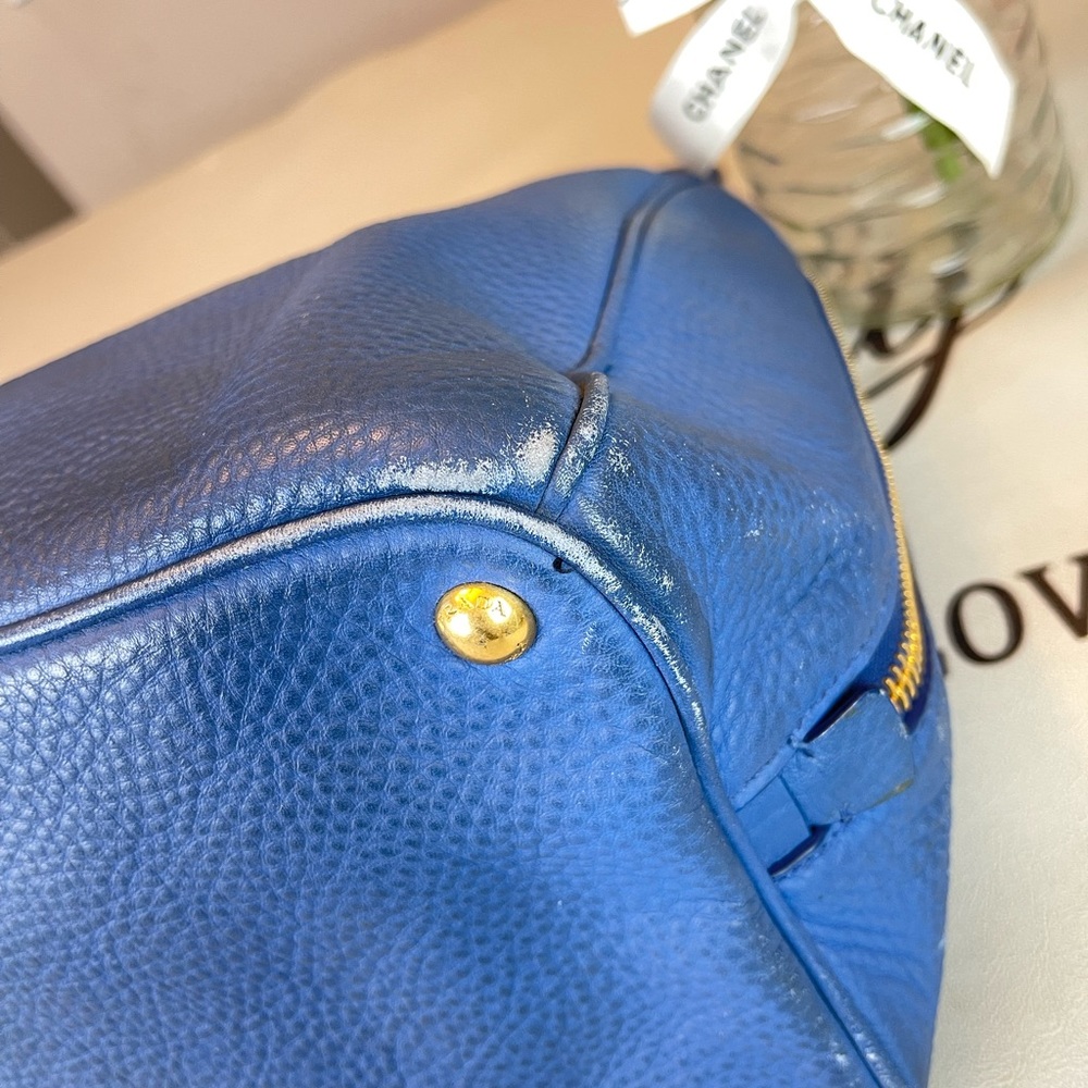 Prada blue leather Saffiano Lux Satchel Handbag - Picture 12 of 16